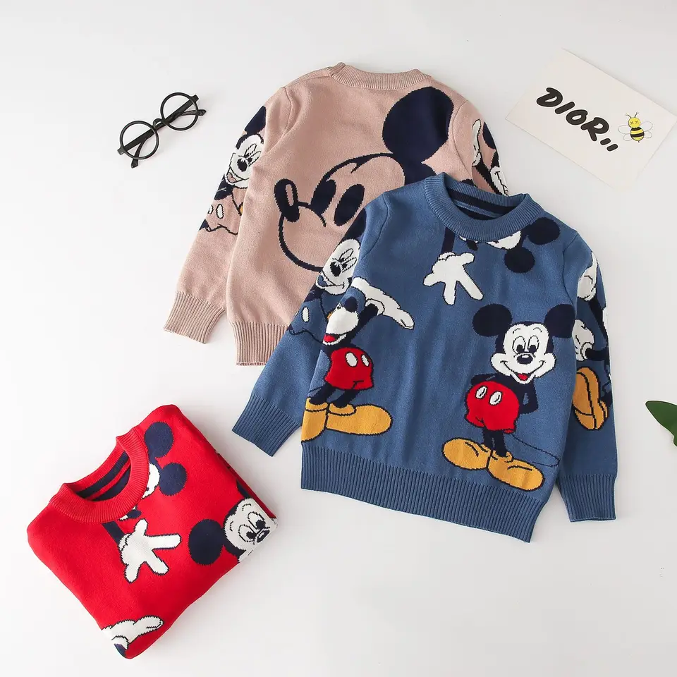 Karikatúra Mickey Mouse Boys Sweaters Jeseň Zimná zima teplý pletený pullover pre deti oblečenie detí narodeniny darček 1-6 rokov