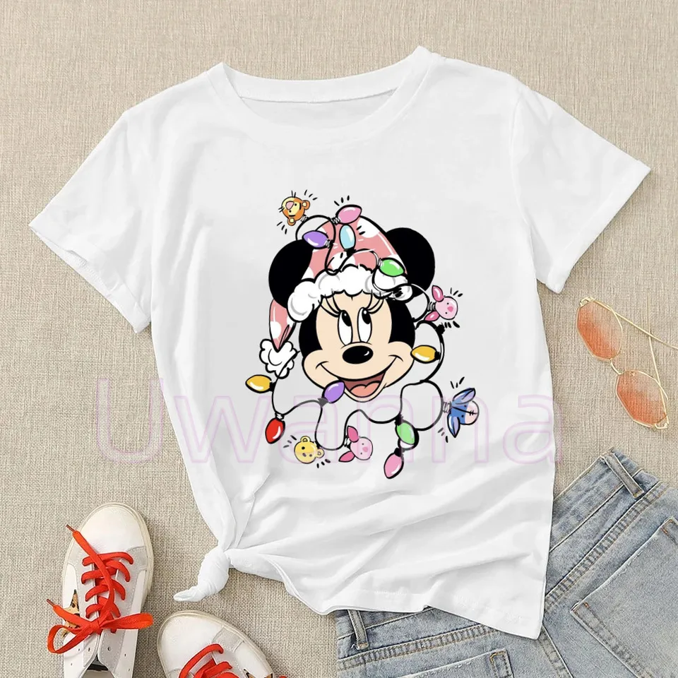 Karikatúra Minnie Mouse Dámske tričká Trited Veselé Vianoce Žena Harajuku T Trišt