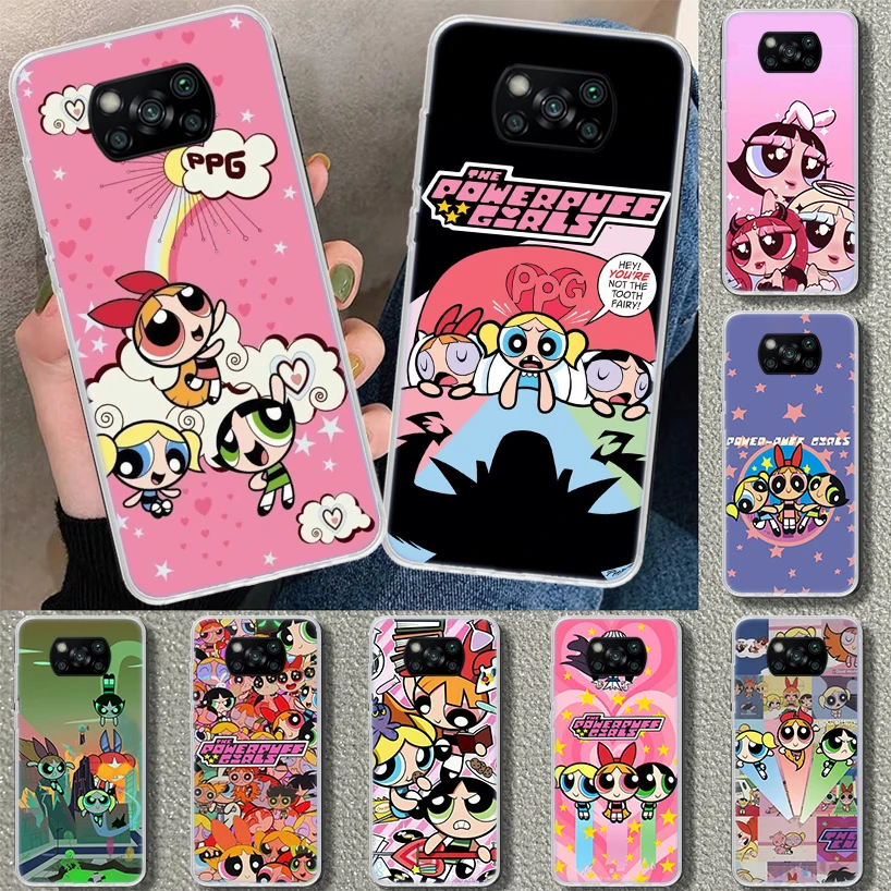 Karikatúra P-Powerpuff-Girls Cover Tafet Pase pre Xiaomi Poco X6 X5 X4 X3 NFC F6 PRO F5 F4 GT F3 F2 F1 M5S M5 M4 M3 M2 Art Coque X5