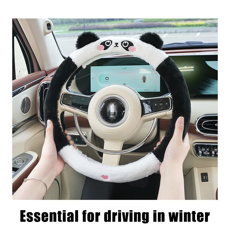 Karikatúra panda auta na volant Cover Imitácia Králiky Krátka Vlasa Teplá a kryt rukoväte proti skĺznutiu Zimný kryt volantu