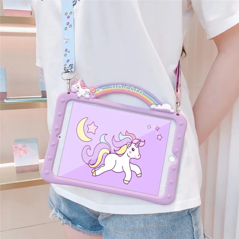 Karikatúra pre deti Unicorn pre iPad 7. 8. 10.2 6. 9,7 2018 2017 MINI 5 11 AIR 1 2 3 4 TABLET PRÍPAD SILICON STAND FINDA + STRAP
