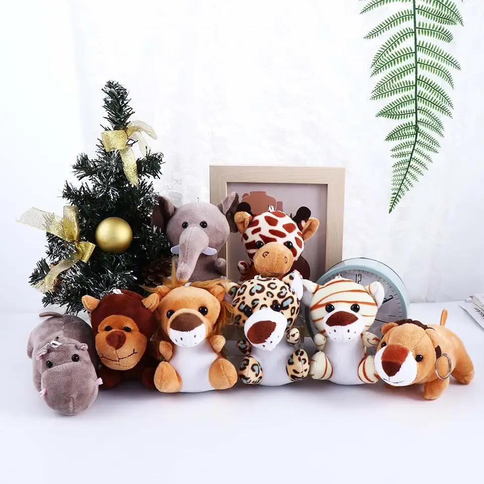 Karikatúra pre dievčatá brat brat slon opičia tiger plyšový keychain zvierací plyšová hračka plnená zvieracia hračka plnená bábika Keychain