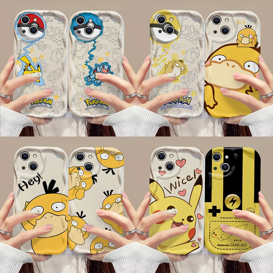 Karikatúra Psyduck Pokemons 3D Wave puzdro pre iPhone 15 14 13 12 11 Pro Max Mini x xr xsmax 8 7 6s plus mäkký silikónový kryt