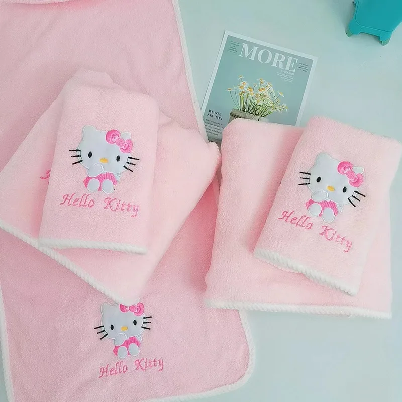 Karikatúra roztomilá Hello KT Hello Kitty Coral Velvet Uterák a kúpeľňa Sada Soft Soft Code Absorbent Face Wash Darček Darček