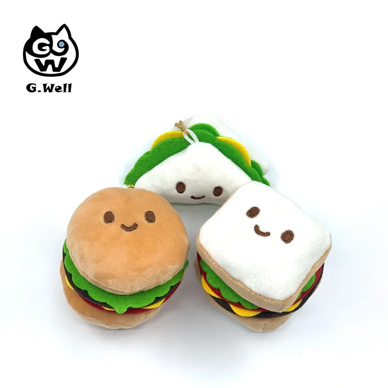 Karikatúra roztomilá q verzia hamburger sendvič sendvič s chliebom expresia krmiva Plush Doll Doll Dollry Darček
