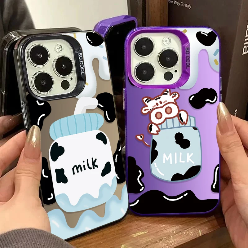 Karikatúra roztomilé puzdro na fľaše na kravy pre iPhone 16 15 14 13 12 11 Pro Max xs x xr 8 7 plus SE 2020