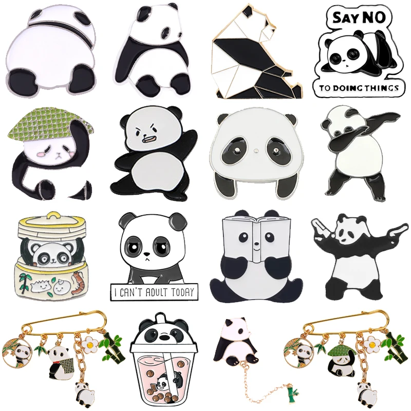 Karikatúra roztomilé zviera panda smaltované špendlíky reťaz prívesok Panda mliečny čaj knihy bambusová zliatina brošňa odznak sladká žena darček
