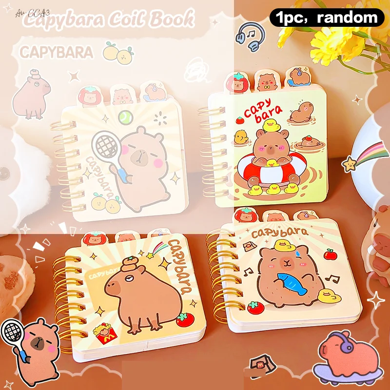Karikatúra roztomilý Capybara Coil Notebook Polded Notebook Prenosná mini vrecková kniha Denník Skicy School Notebooks