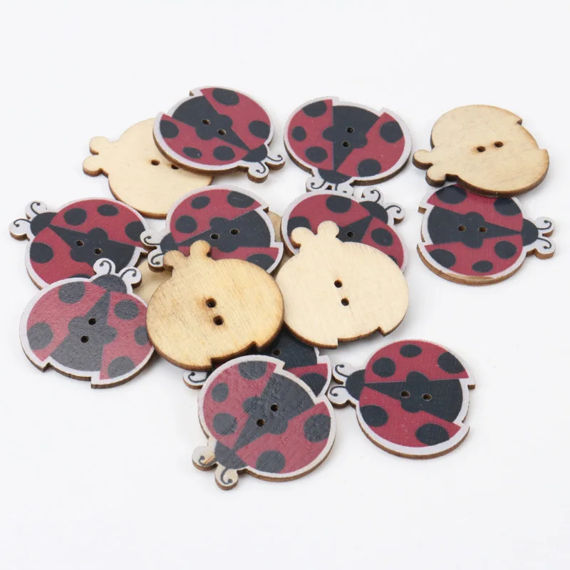 Karikatúra roztomilý ladybug drevené tlačidlá botóny ručne vyrobené príslušenstvo dekorácia šitie zo scrapbooking remeslá DIY 27 mm 20ks