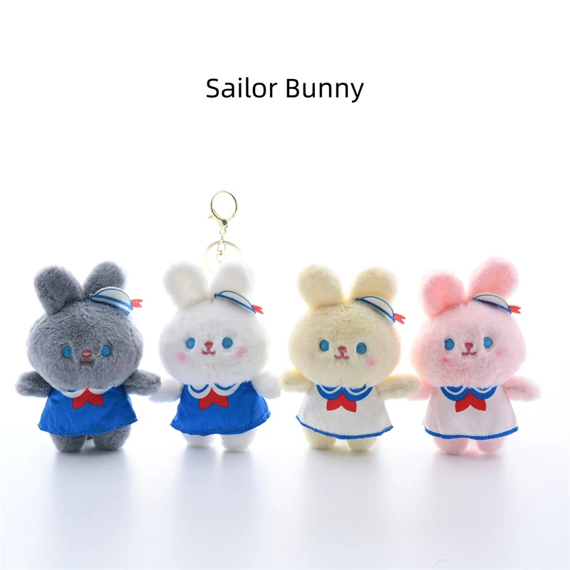 Karikatúra roztomilý námorník oblek králika plyšová hračka Keychain Zábava Krásna Bunny Doll Schoolback Dekorácia Prívesok Detský darček k narodeninám