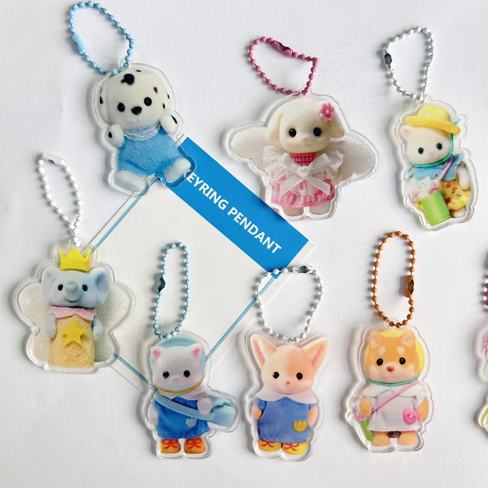 Karikatúra roztomilý sylvaniánsky rodiny Klávesové kľúče dvojité strany akryl Keyring prívesok 2ks/set ins v štýle karikatúrnych tašiek darček