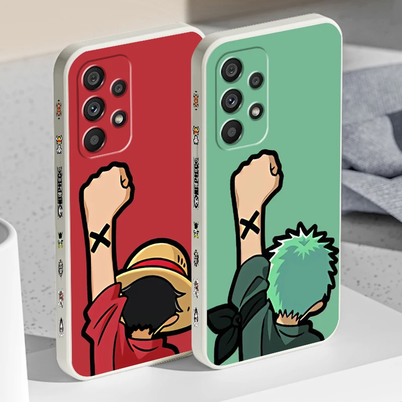 Karikatúra s jedným kusom Luffy Zoro Liquid ľavá lano pre Samsung A53 A52 A55 A32 A51 A71 A21S A13 A73 A55 A72 A23 A35 A05 5G TPU
