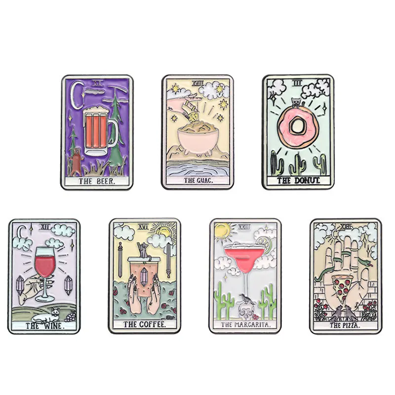 Karikatúra scenéria tarot na víno sklo kov kov Brošľový odznak módne šperky klobúk klobúk batohové darčeky