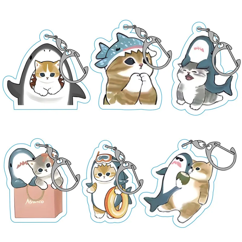 Karikatúra Shark Cat Keychain Cute Kawaii Animalt Cat Prívesok Key Ring pre školskú tašku Doplnky šperky Klávesové darčeky