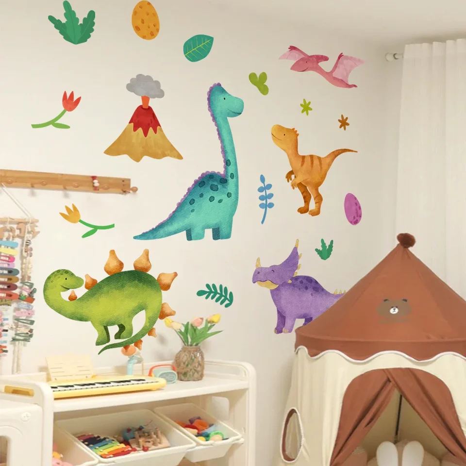 Karikatúra Triceratops Dinosaur Park Watercolor Wall Sticker pre detskú izbu Chlapec izba dekorácia Detská herňa Domáca výzdoba