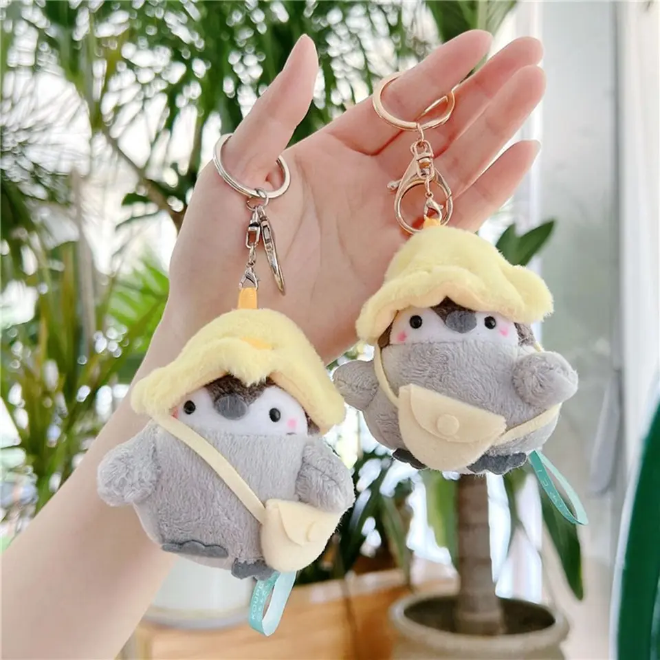 Karikatúra turista klobúk Penguin Keychain Roztomilý Penguin plyšový prsteň pre dievčatá darčeky Creative School Bag Keychain