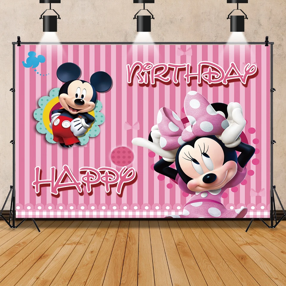 Karikatúra Vinyl Disney Minnie Mouse Party Kady pozadie Mickey Mouse pozadie nástenná látka pre bábätká detská narodeninová oslava dekorácia