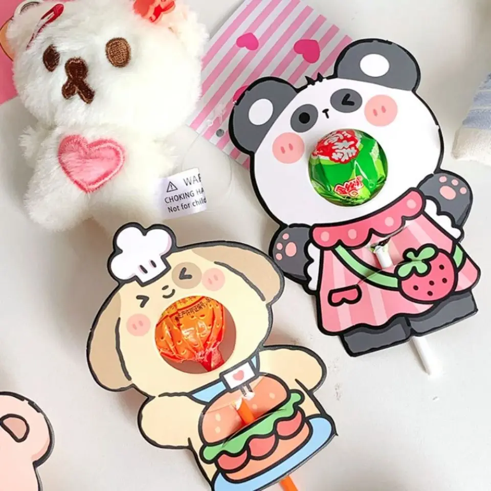 Karikatúra vzorka Lollipop Dekoratívna papierová karta Korean DIY Balenie Lollipop Balená karta Ins Candy Držiteľ minimart obchod