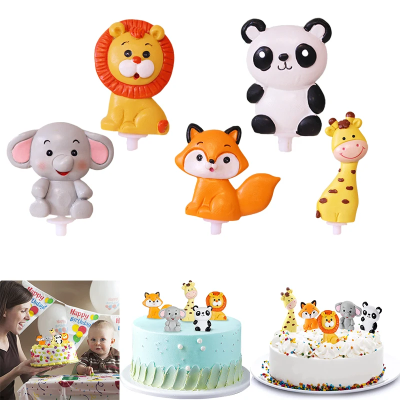 Karikatúra zvierací koláč dekorácie džungľa Safari leva remeselné sochy cupcake topper divoké deti Happy Birthday Party Supplies