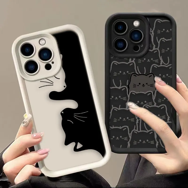 Karikatúra čierna mačka telefónny puzdro pre Oppo Realme C21Y C30 C33 C35 C53 C55 C63 C65 C67 5 7i 8 11 12 12 GTMASTER GT3 GT6 NARZO 50