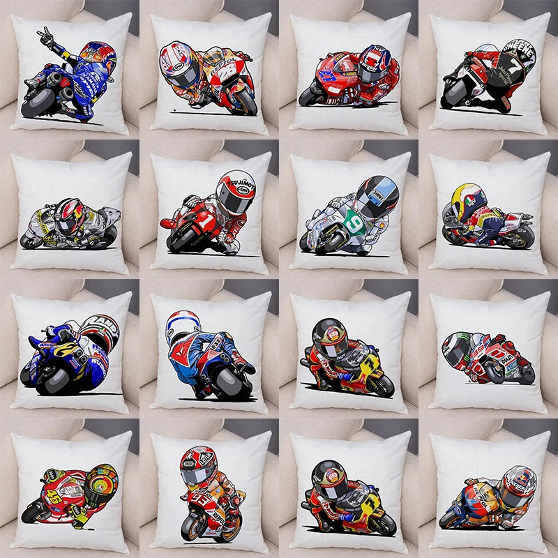 Karikatúra športových motocyklov Racing Rider Rider Series Series Series Cover vankúš vhodný pre obliekč