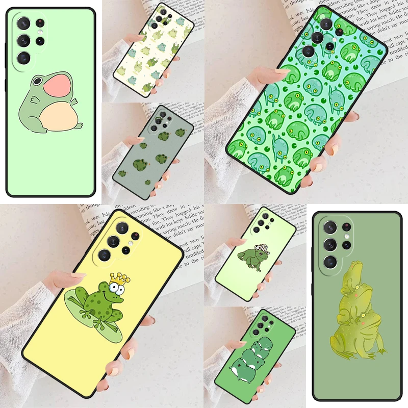 Karikatúra žaba telefónu pre Samsung Galaxy S24 S23 S22 S21 Ultra S10 Note 10 Pro S20 Plus Fe S9 S8 Cover
