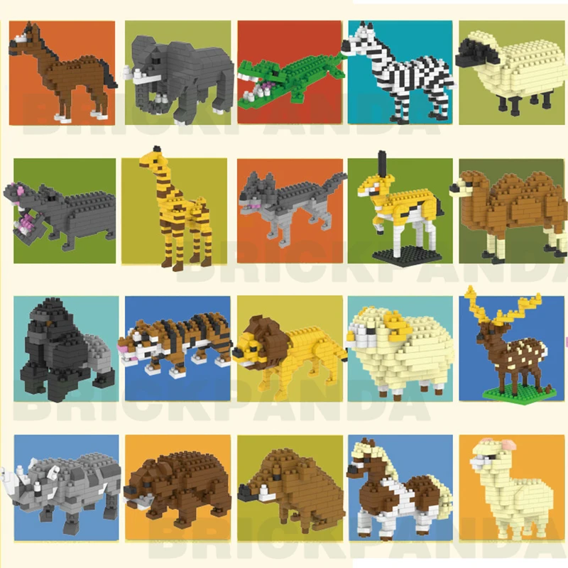 Karikatúry zvieratá králičia líška Panda Diamond Build Block Block Block Monkey Hedgehog Forset Zoo Street View Mini tehly Puzzle Hračky Deti