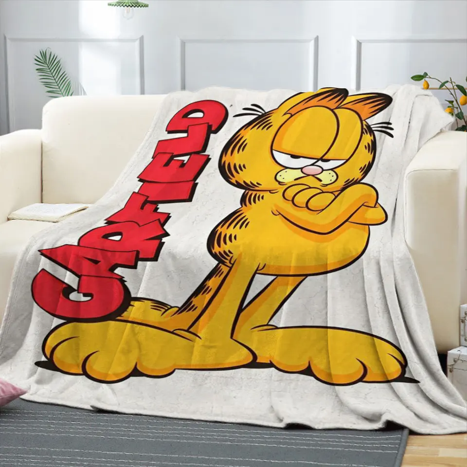 Karikačná mačka flanelová prikrývka, mäkká a pohodlná teplá plyšová prikrývka na garfield pre lôžko Prestávajte prikrývku štyri sezóny