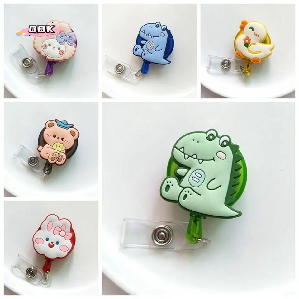 Karikačné zvieratá sestry odznak navijak dinosaurus Bear Rabbit Rabbit Držiteľ odznaku PVC hrudník Karta Easy Pull Buckle Doktor Študenti