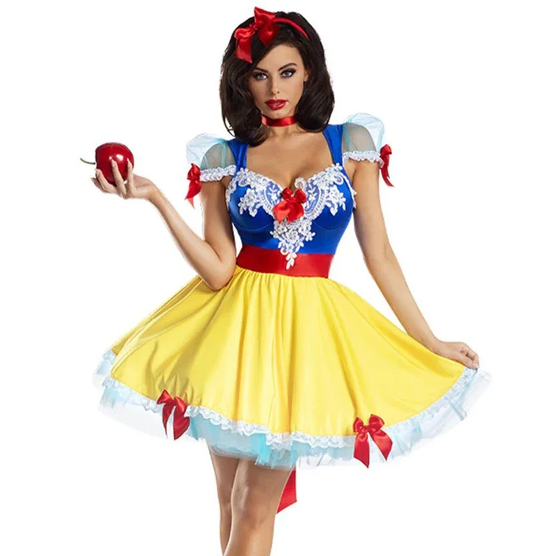 Karneval Halloween Snehulienka princezná kráľovná pre ženy Kostý Klasické rozprávky Tutu Playsuit Cosplay Party Fancy Dress JS996
