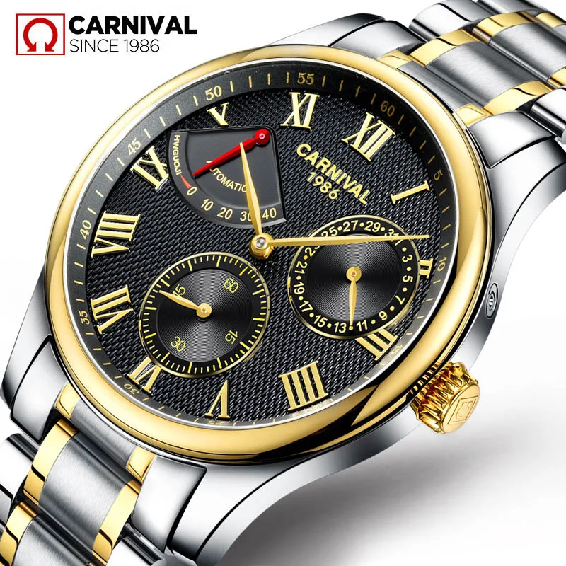 Karneval kinetická energia Displace Automatické mechanické hodinky Vodotesná z nehrdzavejúcej ocele Športový muž luxusná značka hodinky reloj hombre