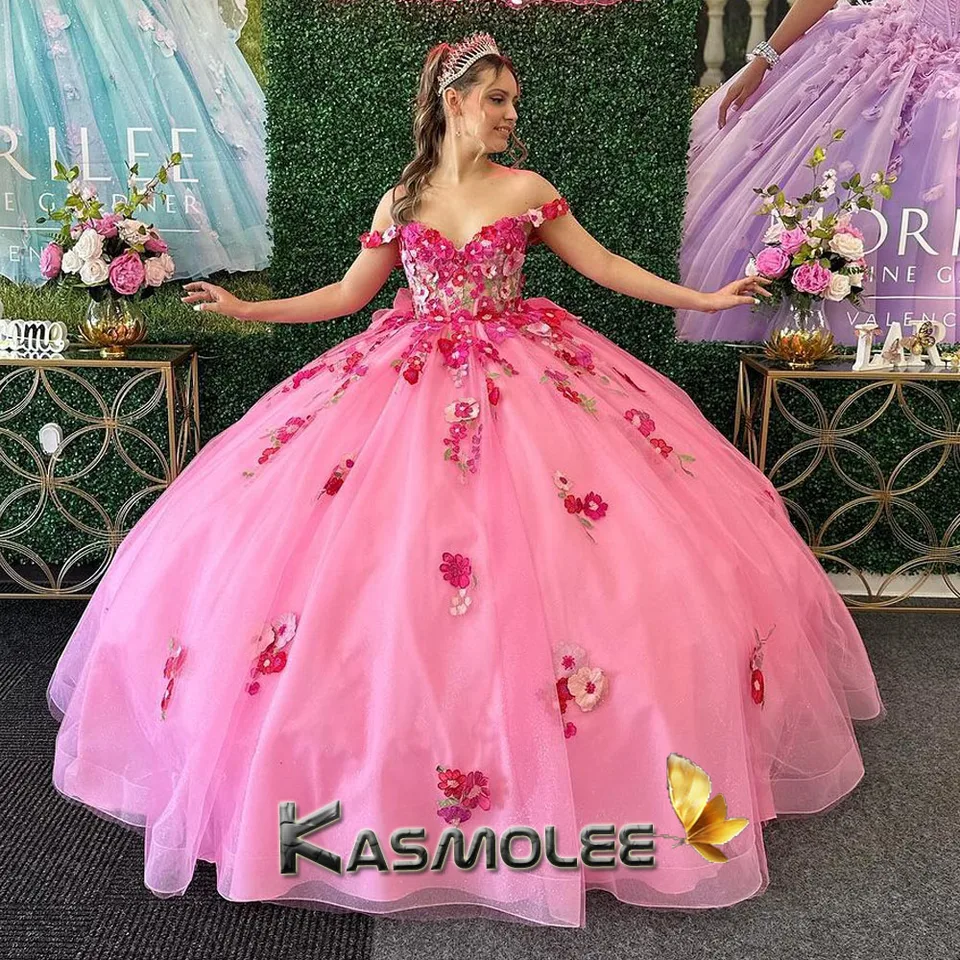 Kasmolee pešl z ramena šaty quinceanera 15 Ans Big Bowknot korzet čipky