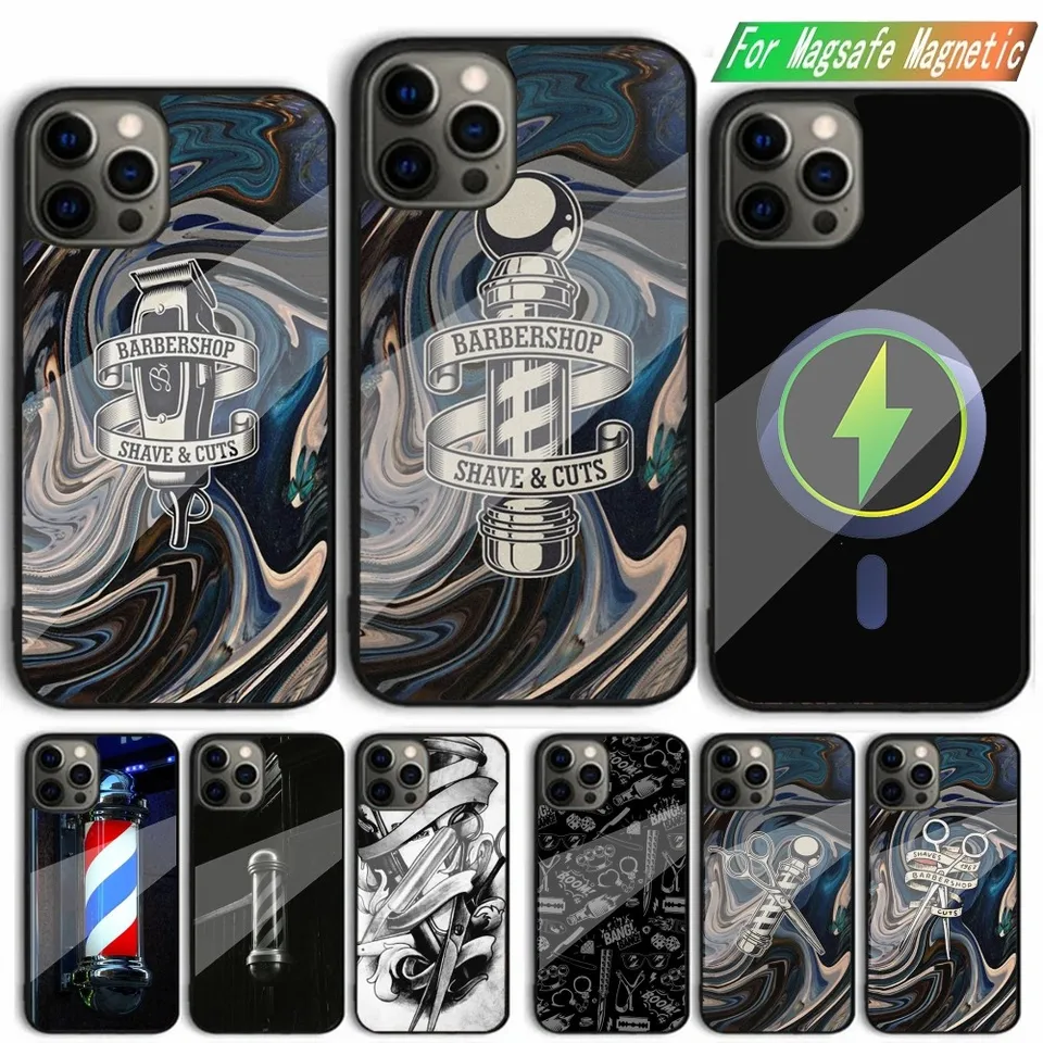 Kastík pre holičský obchod Salon Salon Telefón pre iPhone 15,14,13,12,11, Plus, Pro, Max Mini Magsafe magnetické bezdrôtové nabíjanie