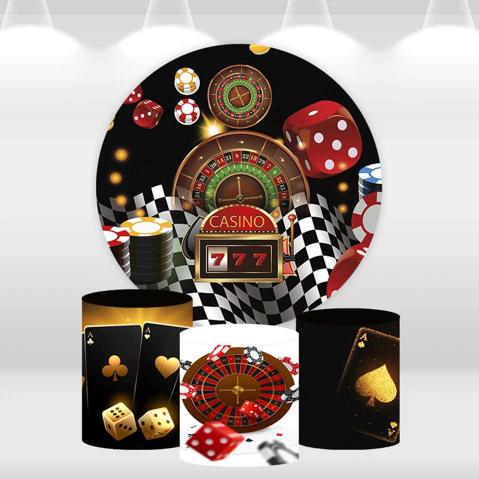 Kasíno nočná téma Decorácie dekorácie okrúhle pozadie Las Vegas Chips Rulette Gold poker kocky koláčový koláčový obal