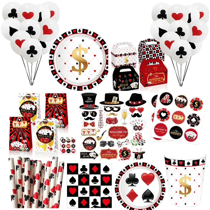 Kasíno téma DETAORÁCIA DEKORÁCIA Poker logo zavesenie Happy Birthday Banner Latex Balóny Photo stánok prop