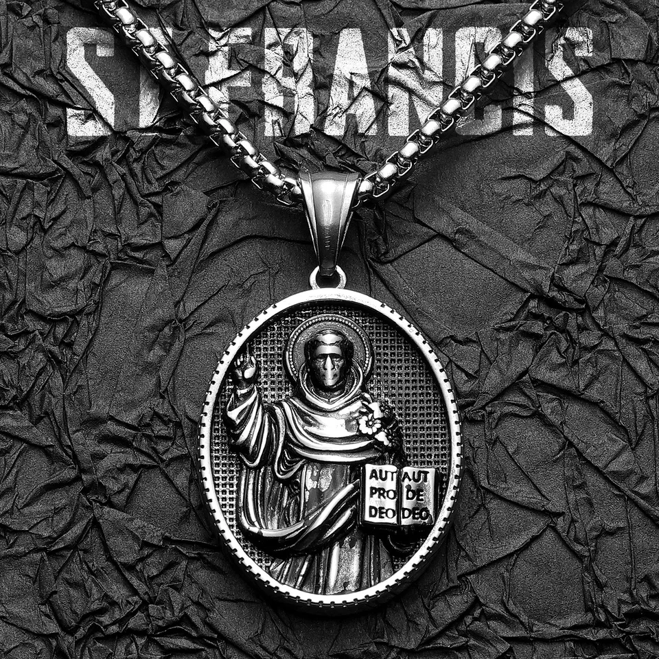 Katolícky svätý Francis mocný amulet z nehrdzavejúcej ocele Náhrdelník Náhrdeľ prívesok vintage cool pre ženy