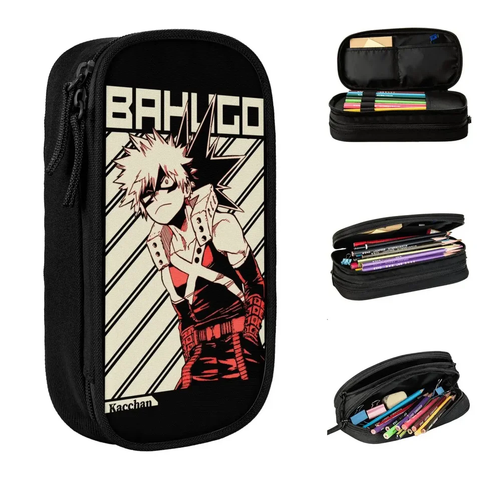 Katsuki Bakugo Bakugou Cencil Case Case Pen Držiteľ ceruzky Ceruzky Veľká kapacita Študenti Škola Kozmetické ceruzky Cencil