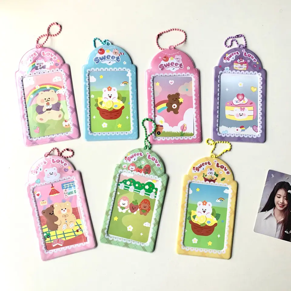 Kawaii Bear Foto Card Set Držiteľ KPOP idol Card Storage Bag Girl Cream Lace Polaroid jedlo zbernica ID kreditná karta Ochranné rukávy