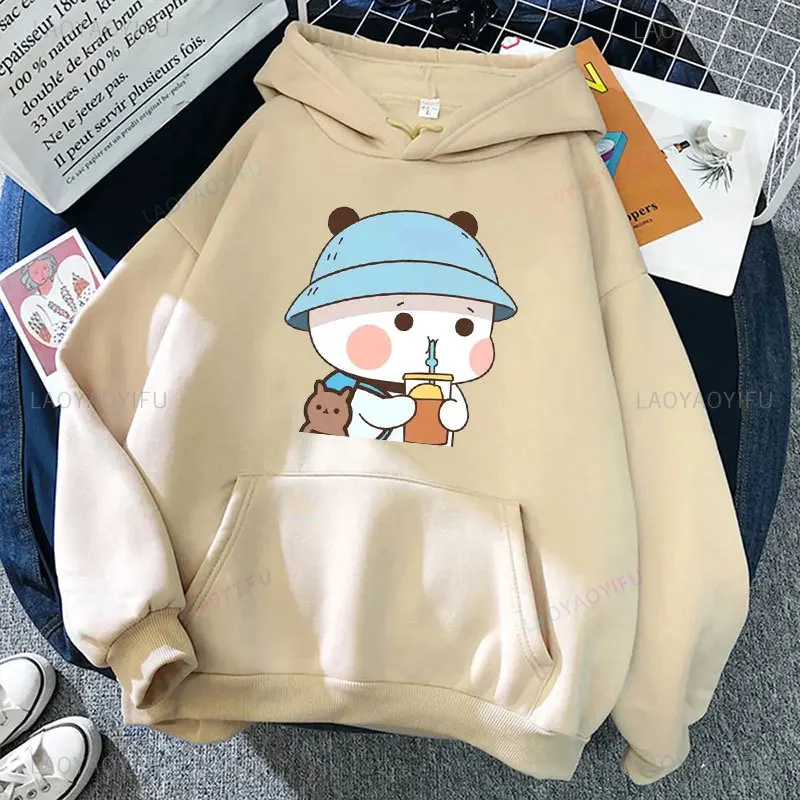 Kawaii Bubu a Dudu Hoodie Ženy estetické grafické bublinové čajové kapucňy unisex na jeseň zima anime harajuku pullovs mikiny