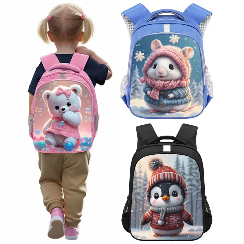 Kawaii Cartoon Bear Rabbit Mouse Penguin Backpack Women Women Rucksack Dvojvrstvový reflexný pruh School tašky pre tínedžer