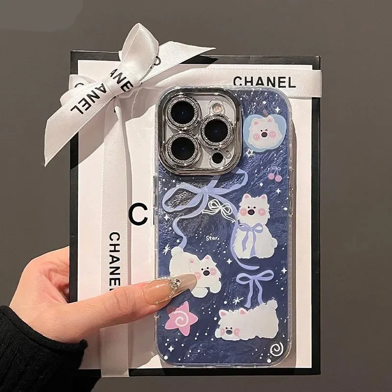 Kawaii Cartoon Puppy Luxusné puzdro pre iPhone 16 15 14 13 12 11 Pro XS Max Plus y2k krásne šťastie modrý luk roztomilý psov obal