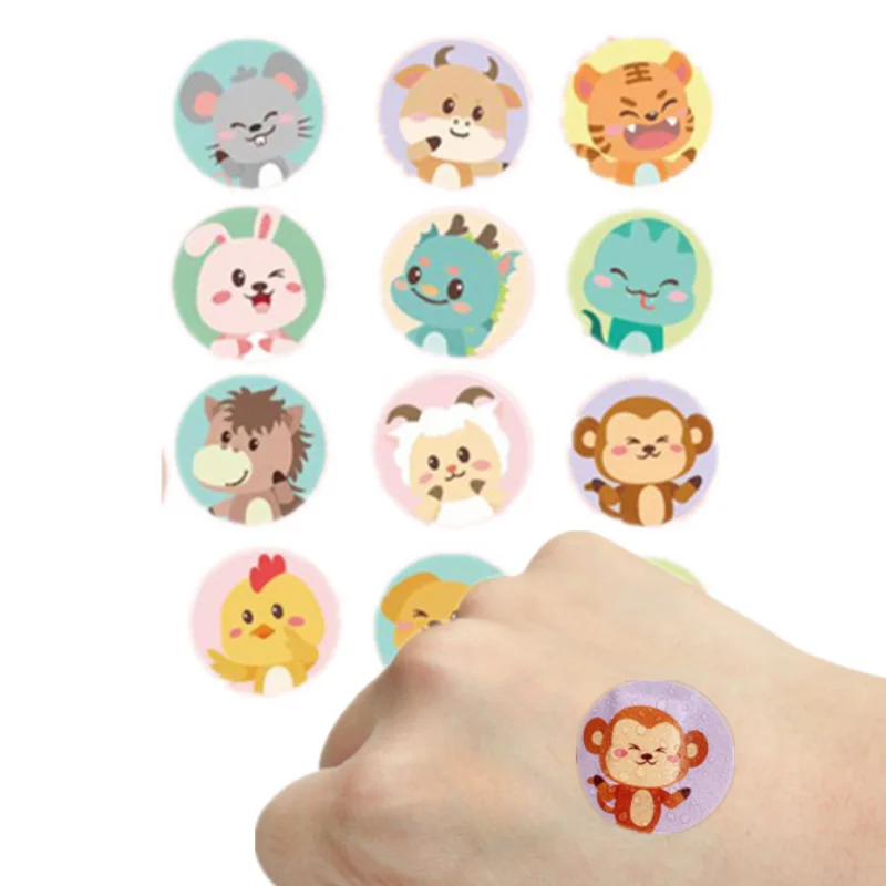 Kawaii Cartoon Round Band Aid Aid Rours Priepustné vakcinačné záplaty pre lepiace bandáže prvej pomoci