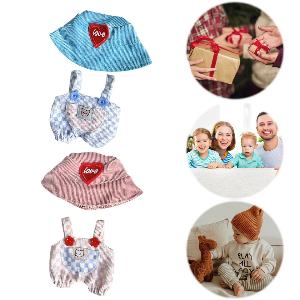 Kawaii Cocked Doll Clothes s klobúkom dekoratívne roztomilé kockované plyšy outfit DIY Plnené odevy bábik Mäkké pre párty