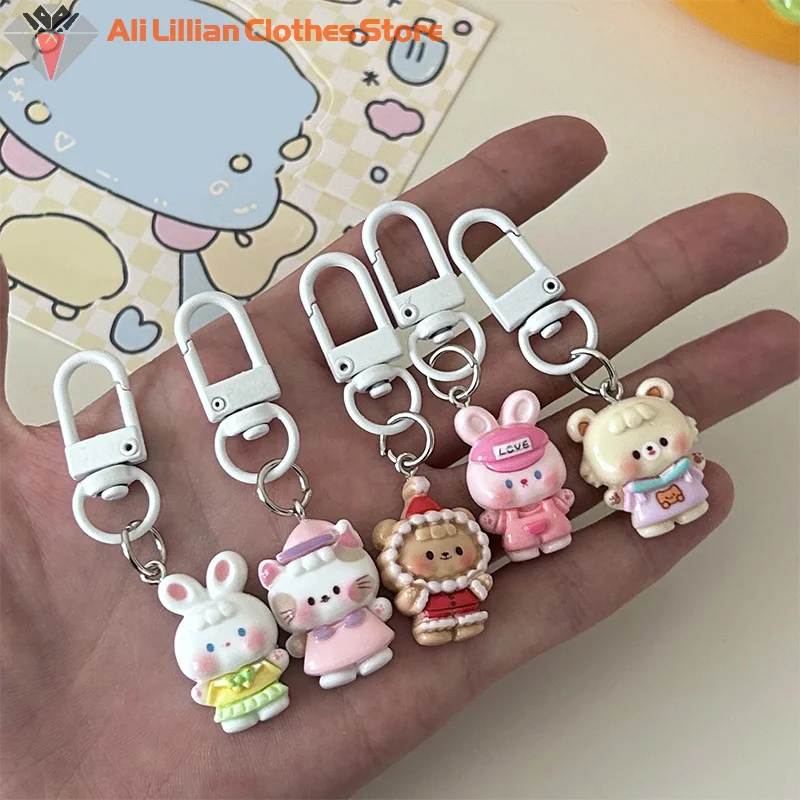 Kawaii Creative Cat Rabbit Bear Keychain Prívesok roztomilý karikatúra telefónu zavesenie ozdoby batohový batoh dekorácie sviatočné darčeky
