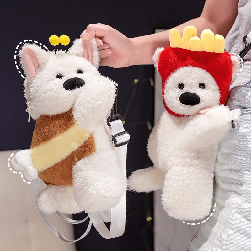 Kawaii Furry Puppy rameno taška na ramene West Highland White Terrier Plyšové hračky Crossbody Bag Schet Dolls Satchel Hračky pre deti