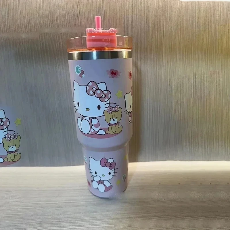 Kawaii Hello Kitty 900 ml Thermos Cup Anime Sanrio Kuromi Cinnamoroll High -Capach Car Cup 304