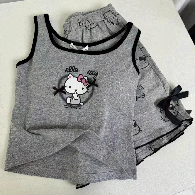 Kawaii Hello Kitty pyžama set girls letné tenké domáce oblečenie Príležitostné tlačené sladké a roztomilé kraťasy s krátkym rukávom sa môžu nosiť vonku