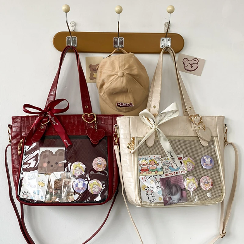 Kawaii krokodíl vzor PU koža Itabag Dámska škola JK Uniformná taška na rameno tote s priehľadnou krížovou taškou ITA BAG Bolso
