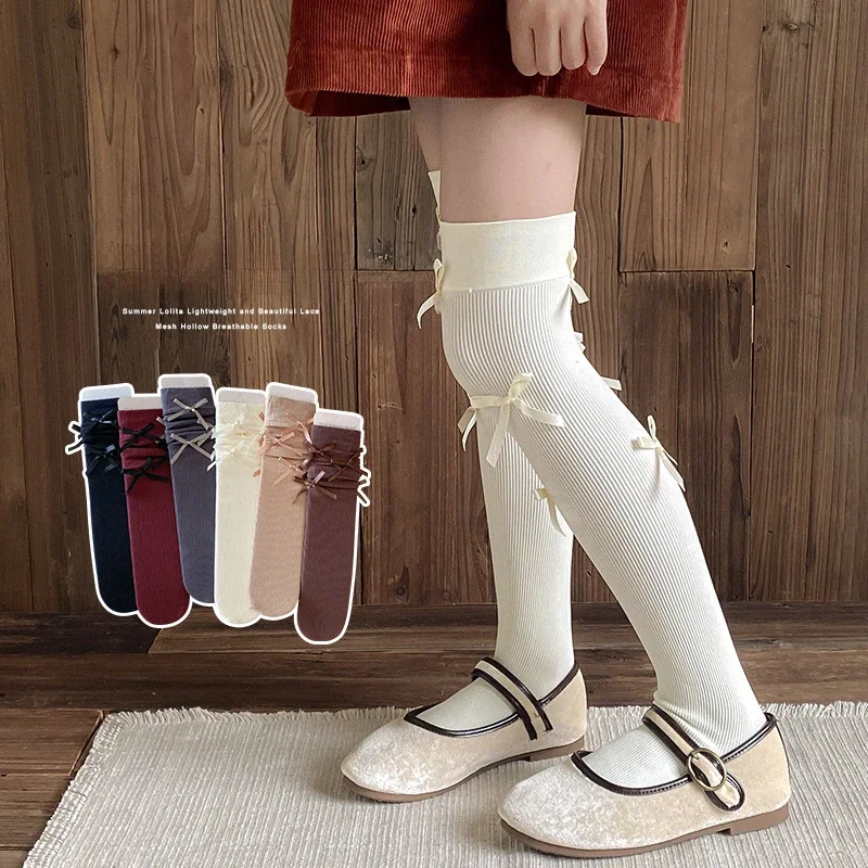 Kawaii Kórejský módny fashoin detské leggingové pančuchy Sock Sock School Bow Knee Knee vysoké deti jar jeseň mäkká ponožka 3-15Y