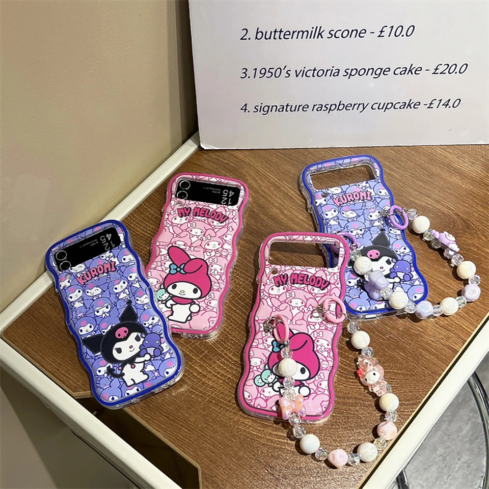 Kawaii My Melody Kuromi s puzdrom na telefónny telefón pre Samsung Galaxy Z Flip 3 4 Z Flip 5 6 5G PC Hard Anti-Drop Wave Cover Funda